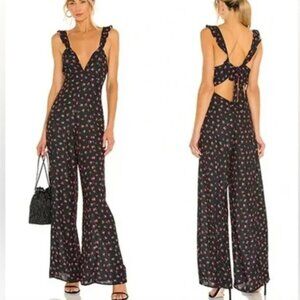 RESA Lightweight Back Cutout Deep V Neck Jilly Jumpsuit Napa Black Floral S